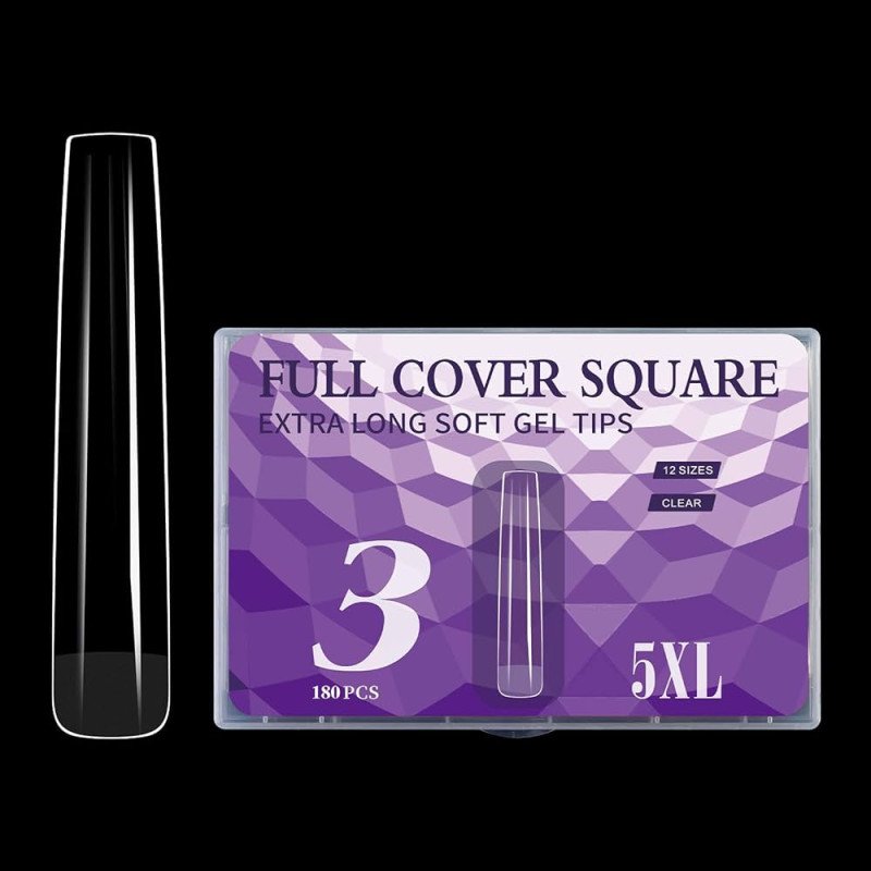 Full Cover Square Extra Long Gel Tips 5XL #3-180Pcs